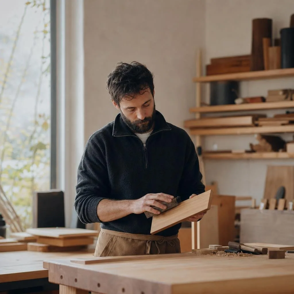 Quiet furniture workshop with solid timber and natural light